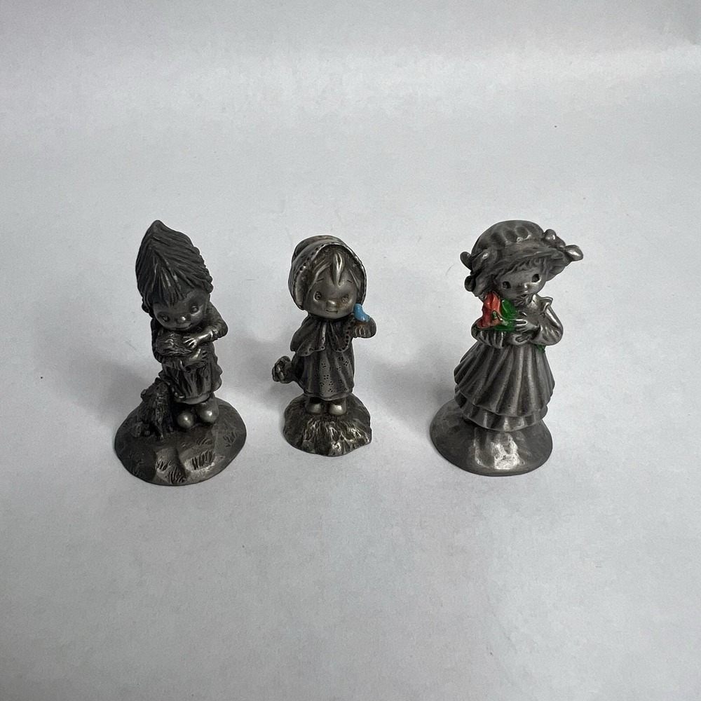 Hallmark Little Gallery Pewter Lot 3 Figurine 1981 Bluebird, Kittens, Rose Girls